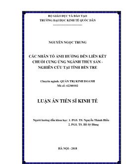 Các nhân tố ảnh hưởng đến liên kết chuỗi cung ứng ngành thủy sản - Nghiên cứu tại tỉnh Bến Tre