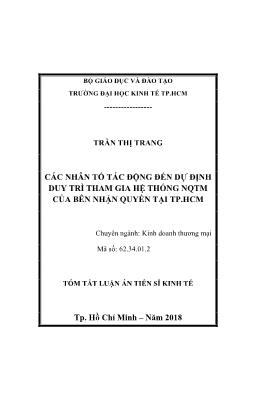 Các nhân tố tác động đến dự định duy trì tham gia hệ thống nqtm của bên nhận quyền tại tp. HCM