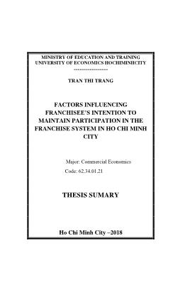 Factors influencing franchisee’s intention to maintain participation in the franchise system in Ho Chi Minh city