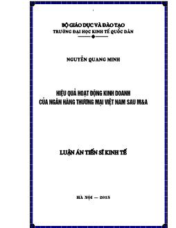 Hiệu quả hoạt dộng kinh doanh của ngân hàng thương mại Việt Nam sau M & A