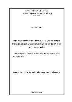 Luận án Dạy học toán ở trường cao đẳng sư phạm theo hướng tăng cường vận dụng toán học vào thực tiễn