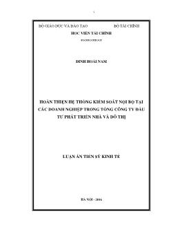 Luận án Hoàn thiện hệ thống kiểm soát nội bộ tại các doanh nghiệp trong tổng công ty đầu tư phát triển nhà và đô thị