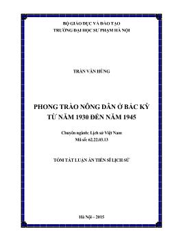 Luận án Phong trào nông dân ở Bắc kỳ từ năm 1930 đến năm 1945