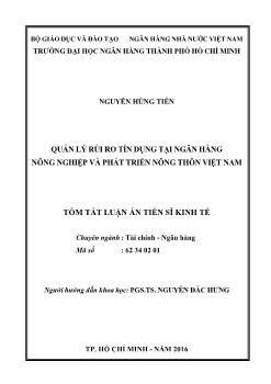 Luận án Quản lý rủi ro tín dụng ở ngân hàng nông nghiệp và phát triển nông thôn Việt Nam