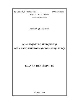 Luận án Quản trị rủi ro tín dụng tại ngân hàng thương mại cổ phần quân đội