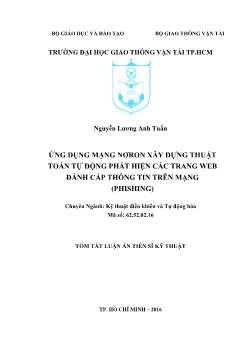 Luận án Ứng dụng mạng rron xây dựng thuật toán tự dộng phát triển các trang web đánh cắp thông tin trên mạng