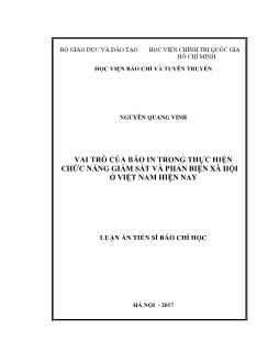 Luận án Vai trò của báo in trong thực hiện chức năng giám sát và phản biện xã hội ở Việt Nam hiện nay