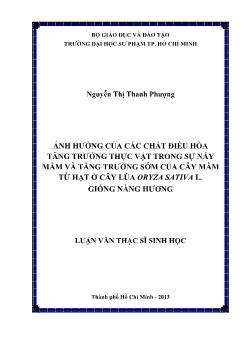 Luận văn Ảnh hưởng của các chất điều hòa tăng trưởng thực vật trong sự nảy mầm và tăng trưởng sớm của cây mầm từ hạt ở cây lúa oryza sativa l. giống nàng hương