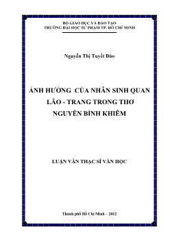 Luận văn Ảnh hưởng của nhân sinh quan lão - Trang trong thơ Nguyễn Bỉnh Khiêm