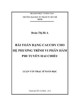 Luận văn Bài toán dạng cauchy cho hệ phương trình vi phân hàm phi tuyến hai chiều