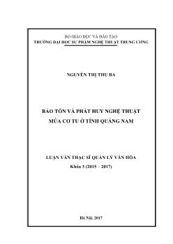 Luận văn Bảo tồn và phát huy nghệ thuật múa Cơ tu ở tỉnh Quảng Nam