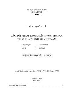 Luận văn Các tội phạm trong lĩnh vực tin học theo luật hình sự Việt Nam