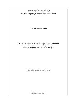 Luận văn Chế tạo và nghiên cứu vật liệu keo Zno bằng phương pháp thủy nhiệt