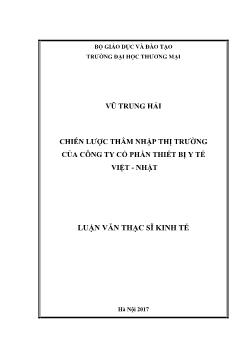 Luận văn Chiến lược thâm nhập thị trường của công ty cổ phần thiết bị y tế Việt - Nhật