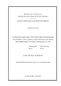 Luận văn Cổ phần hóa bệnh viện công tuyển tỉnh tại thành phố Hồ Chí Minh: liệu có phải là giải pháp khả thi trong tiến trình nâng cao chất lượng dịch vụ y tể