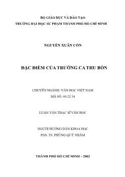 Luận văn Đặc điểm của trường ca thu bồn