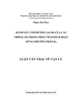 Luận văn Đánh giá ảnh hưởng sai số của các thông số trong phân tích kích hoạt dùng phương pháp k0