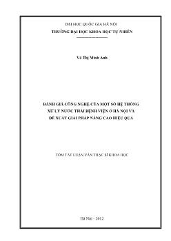 Luận văn Đánh giá công nghệ của một số hệ thống xử lý nước thải bệnh viện tại Hà nội và đề xuất giải pháp nâng cao hiệu quả