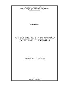Luận văn Đánh giá ô nhiễm hóa chất bảo vệ thực vật tại huyện Nghi lộc, tỉnh Nghệ An