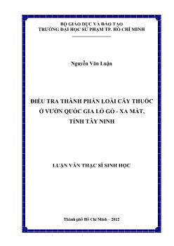 Luận văn Điều tra thành phần loài cây thuốc ở vườn quốc gia lò gò - Xa mát, tỉnh Tây Ninh