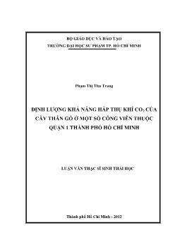 Luận văn Định lượng khả năng hấp thụ khí CO2 của cây thân gỗ ở một số công viên thuộc quận 1 thành phố Hồ Chí Minh