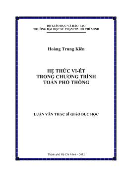 Luận văn Hệ thức Vi - Ét trong chương trình toán phổ thông