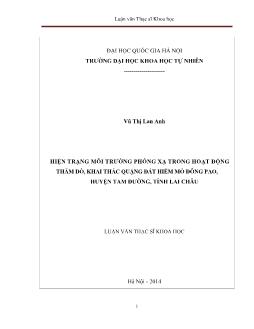 Luận văn Hiện trạng môi trường phóng xạ trong hoạt động thăm dõ, khai thác quặng đất hiếm mỏ Đông pao, huyện Tam đường, tỉnh Lai Châu