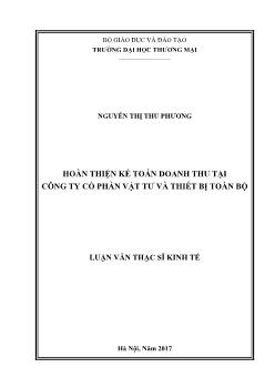 Luận văn Hoàn thiện kế toán doanh thu tại công ty cổ phần vật tư và thiết bị toàn bộ