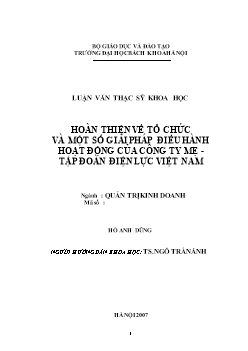 Luận văn Hoàn thiện về tổ chức và một số giải pháp điều hành hoạt động của công ty mẹ - Tập đoàn điện lực Việt Nam