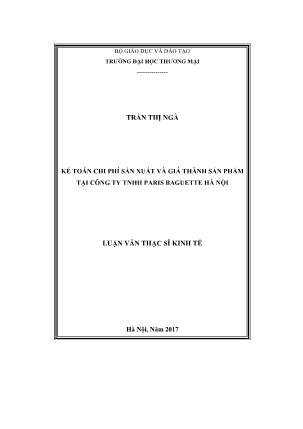 Luận văn Kế toán chi phí sản xuất và giá thành sản phẩm tại công ty TNHH Paris baguette Hà Nội