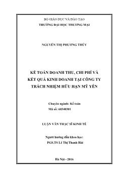 Luận văn Kế toán doanh thu, chi phí và kết quả kinh doanh tại công ty trách nhiệm hữu hạn Mỹ Yên