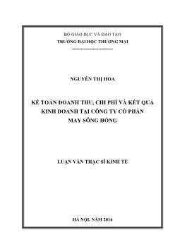 Luận văn Kế toán doanh thu, chi phí và kết quả kinh doanh tại công ty cổ phần may Sông Hồng