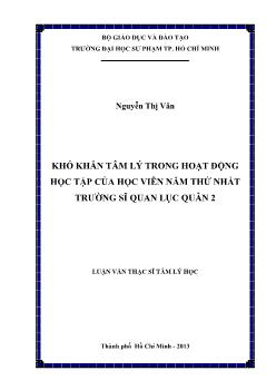 Luận văn Khó khăn tâm lý trong hoạt động học tập của học viên năm thứ nhất trường sĩ quan lục quân 2