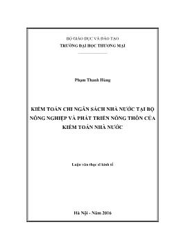 Luận văn Kiểm toán chi ngân sách nhà nước tại bộ nông nghiệp và phát triển nông thôn của kiểm toán nhà nước