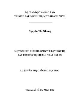 Luận văn Một nghiên cứu didactic về dạy học hệ bất phương trình bặc nhất hai ẩn