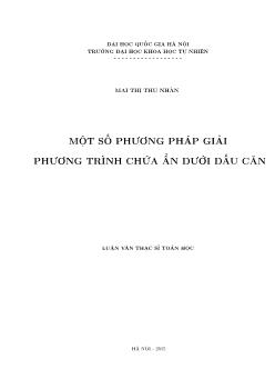 Luận văn Một số phương pháp giải phương trình chứa ẩn dưới dấu căn