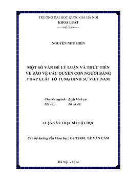 Luận văn Một số vấn đề lý luận và thực tiễn về bảo vệ các quyền con người bằng pháp luật tố tụng hình sự Việt Nam