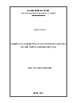 Luận văn Nghiên cứu ảnh hưởng của enso tới mưa gió mùa mùa hè trên lãnh thổ Việt Nam
