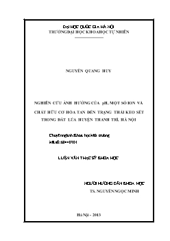 Luận văn Nghiên cứu ảnh hưởng của ph, một số ion và chất hữu cơ hòa tan đến trạng thái keo sét trong đất lúa huyện Thanh trì, Hà Nội