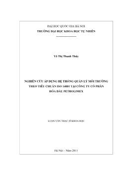 Luận văn Nghiên cứu áp dụng hệ thống quán lý môi trường theo tiêu chuẩn iso 14001 tại công ty cổ phần hóa dầu petrolimex