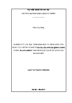 Luận văn Nghiên cứu các đặc tính sinh học và tiềm năng ứng dụng của chủng vi khuẩn bacillus amyloliquefaciens subsp. plantarum sp 1901 phân lập tại rừng quốc gia Hoàng Liên