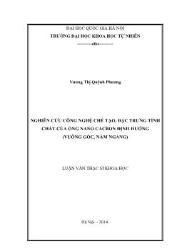 Luận văn Nghiên cứu công nghệ chế tạo, đặc trưng tính chất của ống nano cacbon định hướng (vuông góc, nằm ngang)