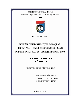 Luận văn Nghiên cứu định lượng paraquat trong mẫu huyết tương người bằng phương pháp sắc ký lỏng hiệu năng cao