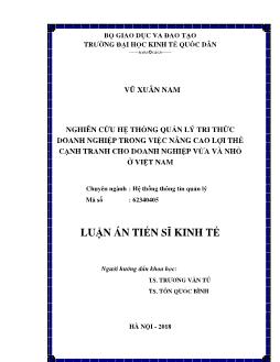 Luận văn Nghiên cứu hệ thống quản lý tri thức doanh nghiệp trong việc nâng cao lợi thể cạnh tranh cho doanh nghiệp vừa và nhỏ ở Việt Nam