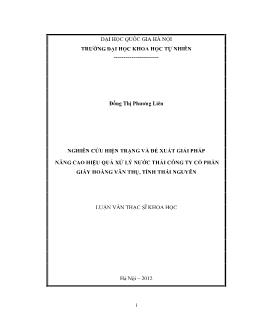 Luận văn Nghiên cứu hiện trạng và đề xuất giải pháp nâng cao hiệu quả xử lý nước thải công ty cổ phần giấy Hoàng Văn Thụ, tỉnh Thái Nguyên