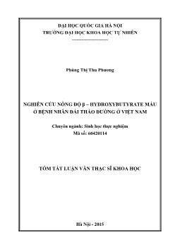 Luận văn Nghiên cứu nồng độ β – hydroxybutyrate máu ở bệnh nhân đái tháo đường ở Việt Nam (Chuyên ngành: Sinh học thực nghiệm)