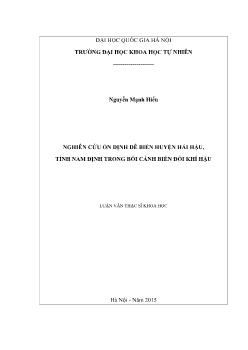 Luận văn Nghiên cứu ổn định đê biển huyện hải hậu, tỉnh nam định trong bối cảnh biến đổi khí hậu