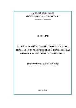 Luận văn Nghiên cứu phân loại mức độ ô nhiễm nước thải một số cụm công nghiệp ở thành phố Hải phòng và đề xuất giải pháp giảm thiểu