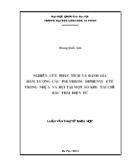 Luận văn Nghiên cứu phân tích và đánh giá hàm lượng các polybrom diphenyl ete trong nhựa và bụi tại một số khu tái chế rác thải điện tử