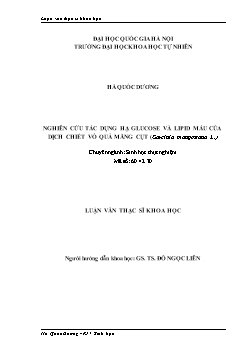 Luận văn Nghiên cứu tác dụng hạ glucose và lipid máu của dịch chiết vỏ quả măng cụt (garcinia mangostana l.)